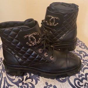 *THIS SEASON* CHANEL Combat Boots Black Lace Up